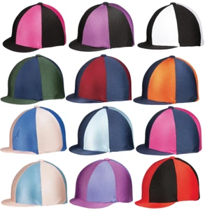 Hy Equestrian Two Tone Lycra Silks Jockey Skull Cap Hat Cover Match XC Colours - Picture 1 of 29