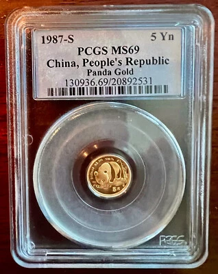 1987 - S China 1/20 Oz Gold Panda PCGS MS69 1987-S - Image 1 of 4
