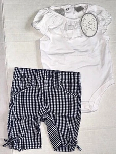 KOALA BABY 2 piece set white/navy/checked size 0-3 months - Picture 1 of 1