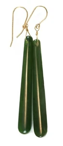 Jade Ohrringe grün Nephrit natürliche lange Tränen 3"" 14k massiv Sterling Gold - Bild 1 von 5