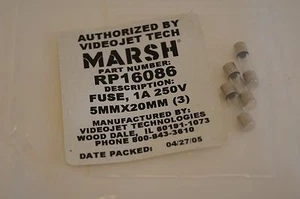 VIDEOJET,RP16086 MARSH UNICORN FUSE, 1A 250V 5MMX20MM (3) - Picture 1 of 2