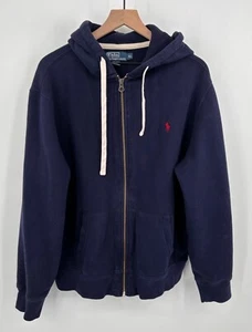 Polo Ralph Lauren Hooded Sweatshirt Mens XL Navy Full Zip Pockets - Picture 1 of 7