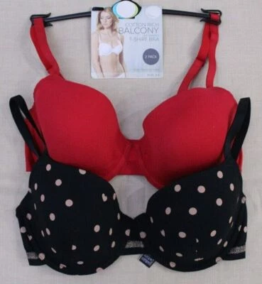 MARKS AND SPENCER M & S Ladies 2 Pack Cotton Rich Balcony T-Shirt Bra Size ~ 34C ~