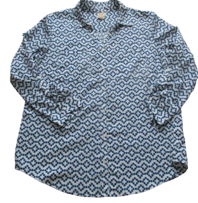 Faded Glory Button Up Blouse Womens XL Blue Polka Dot Long Sleeve Pullover Shirt - Image 1 of 4