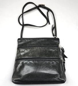 Bolso Bandolera Vintage Sven Berkeley EE. UU. Cuero Guijarro Negro 3 Cremallera 9" - Imagen 1 de 11