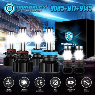 For Cadillac SRX 2010-2016 6x IRONWALLS Combo Pack LED Headlight Fog Light Bulbs - Image 1 of 4