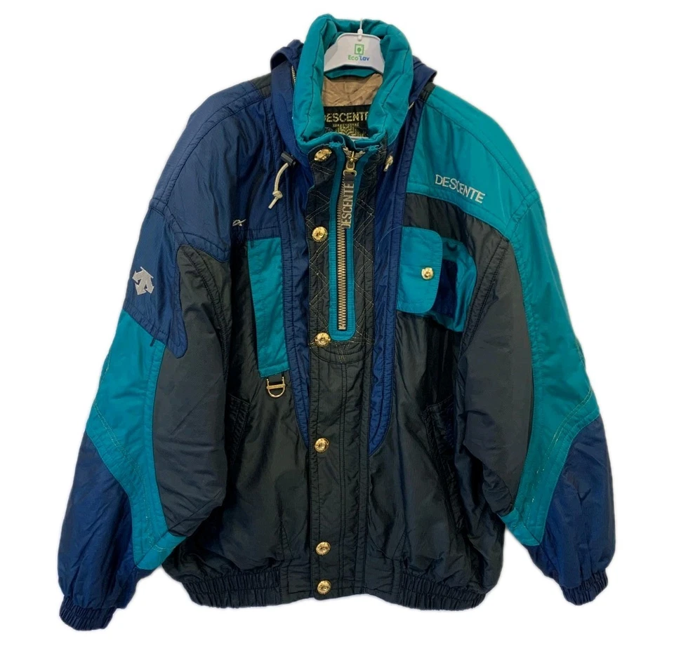 Chaqueta de esquí vintage Descente Suisse Ski Team XXL 56 para hombre verde azulado azul marino retro años 90 #129 Foto 1 de 4