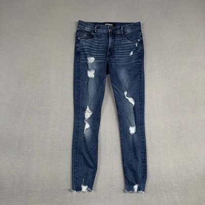 Pantalones de mezclilla Express para mujer 6 azules tiro alto tobillo elástico desgastado algodón Foto 1 de 4