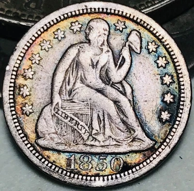 1850 Seated Liberty Dime 10c Ungraded 90% Silver US Coin CC28044 - Image 1 of 4