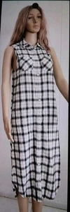 Forever XXI A-line Dress Sleeveless Plaid Dress Cotton Pockets Buttons Sz.M - Picture 1 of 7
