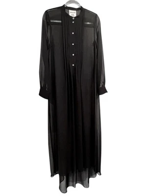 Vestido SEMICOUTURE 01 Negro Transparente Maxi Plisado con Botones Manga Larga Precio de venta sugerido por el fabricante 450 USD Foto 1 de 4