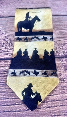 Corbata de seda vintage Rockmount Ranch Wear "Sunset Riders" vaquero Tru-West EE. UU. 4x58" Foto 1 de 4