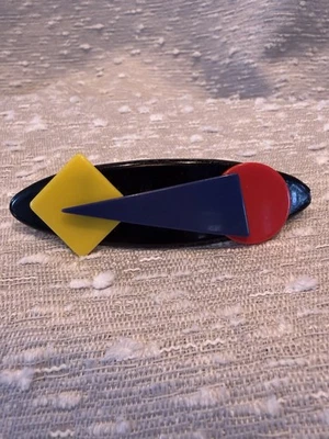 Vintage 80s Geometric Color Block Plastic Barrette Hair Clip - Image 1 of 3