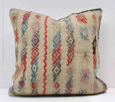 Funda de Almohada Decorativa Vintage Turca Kilim 18" Beige Kilim Sofá Almohada Foto 1 de 4