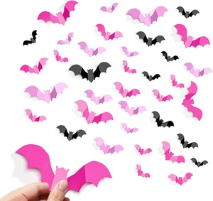 Pink Halloween Decor Spooky Halloween Party Supplies Stickers 3D Bats Wall Decal - Picture 1 of 12