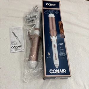 Rizador doble de cerámica Conair, rizador de 1 1/2", blanco/oro rosa - Imagen 1 de 7