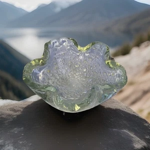 Murano Glass Ashtray Candy Bowl Italian Clear W/ Silver Flecks No Label MCM - Picture 1 of 8