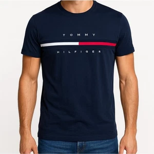 Tommy Hilfiger Mens Large Navy Blue Short Sleeve T-Shirt  - Picture 1 of 7