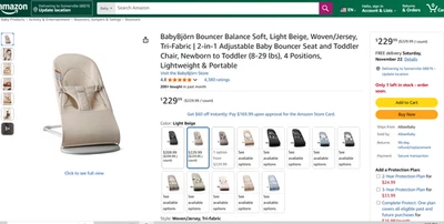 BabyBjorn Bouncer Balance Soft, Light Beige, Woven - Image 1 of 2