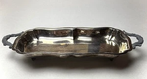 "Plato para servir vintage Kent Silversmith plateado con patas 11,5"" de largo 5,5"" de ancho" - Imagen 1 de 6