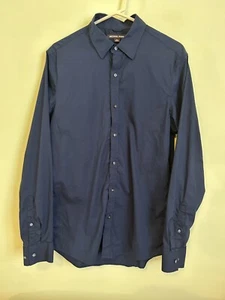 MICHAEL KORS MK Men's Trim Stretch Navy Blue Button Down Shirt Size Large - Picture 1 of 3