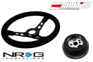 NRG 350mm 3" Deep Steering Wheel Black Suede Black Stitch + Short Hub SRK-170H b - Picture 1 of 4