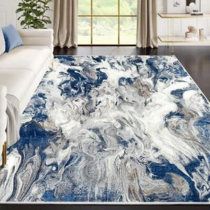 Abani Regal Blue Area Rug for Living Room, Bedroom - Swirl Abstract Pattern -... - Picture 1 of 9