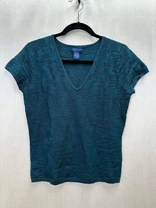 DONCASTER COLLECTION teal Silk Blend Short Sleeve Texture Sweater Top - M - Picture 1 of 4