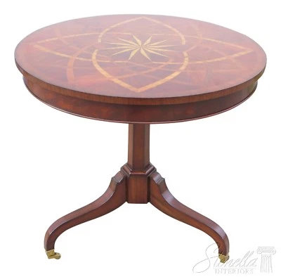 L46360:MAITLAND SMITH 型号 8133-30 圆形 Pedestal 桃花心木镶嵌桌 ~ 全新 — 第 1/4 张图片