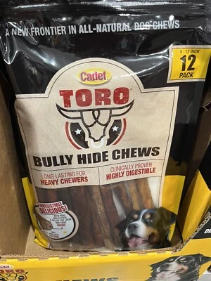 Cadete Toro Bully Hide Masticables para Perros Todo Natural, 12 Palos Bully 1 paquete Foto 1 de 2