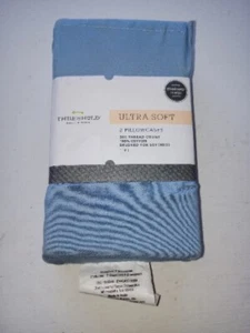 Pillowcase Standard Queen Set Cotton Ultra Soft Blue 20" x 32" 300 TC Threshold - Picture 1 of 6