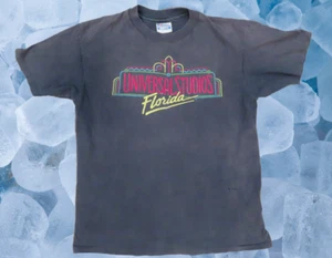 Vtg Universal Studios Florida T-Shirt Mens L Neon Sign Black USA 90s OPENING - Picture 1 of 6