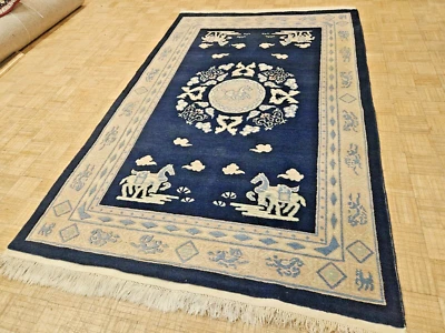 6x9 CHINESE RUG VINTAGE AUBUSSON DECO PEKING AUTHENTIC 100% WOOL ORIENTAL RUG - Image 1 of 4