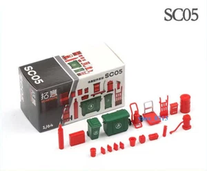 1:64 Maßstab Garage TOOI Mülleimer Handwagen Feuer Hydrant Set für Modellparkplatz - Bild 1 von 5
