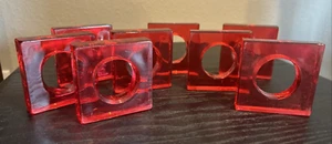 Lotto 8 anelli tovaglioli quadrati lucite acrilico rosso mod retrò vintage - Foto 1 di 5
