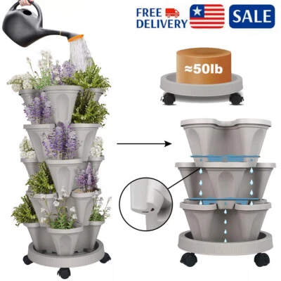 Macetas apilables de 5 niveles maceta vertical torre de jardín macetas con ruedas y herramientas Foto 1 de 4