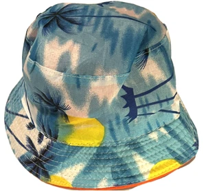  Hat Bucket Reversible Kids Unisex Print Palm Tree or Neon Orange 10.5" Wide - Picture 1 of 3