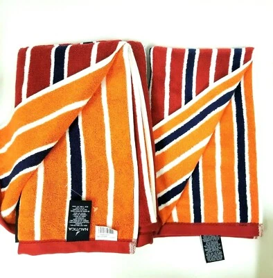 JUEGO DE 2 PIEZAS NAUTICA OSCEOLA ROJO, BLANCO, AZUL MARINO, NARANJA RAYAS BAÑO DE 2 LADOS + TOALLA DE MANO Foto 1 de 4