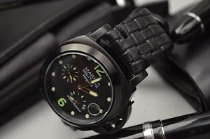 PULSERA RELOJ 26 24 22 CUERO AUTÉNTICO BRAIDY NEGRO I BANDA PARA PANERAI ETC MA CORREA - Imagen 1 de 12