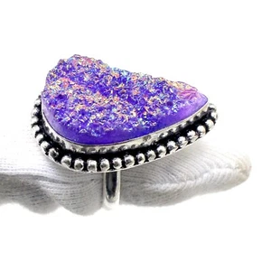 Druzy Quartz Gemstone 925 Sterling Silver Statement Ring-Mother's Day Gift - Picture 1 of 7