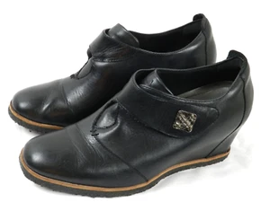 Earth Boots Womens 10 B Zanza Ankle Bootie Wedge Black Leather Hook And Loop - Picture 1 of 8