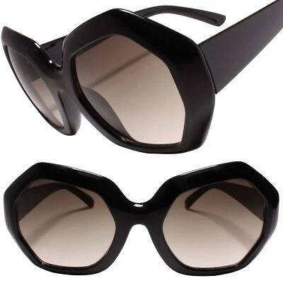 Gafas de sol heptágono geométricas de gran tamaño exóticas montura grande tonos negros Foto 1 de 4