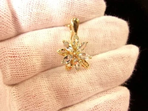 GORGEOUS N/M 14K GOLD & 6 AQUAMARINE AQUA MARQUISE HINGED PENDANT & 30" NECKLACE - Picture 1 of 12