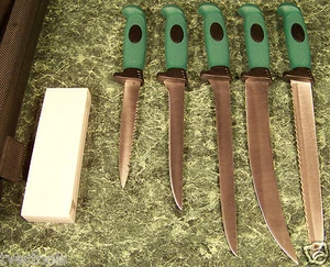JUEGO DE CUCHILLOS DE PESCA DE CAZA DE COCINA GRANDE de lujo de 6 piezas con PIEDRA DE AFILAR Y ESTUCHE - Imagen 1 de 5