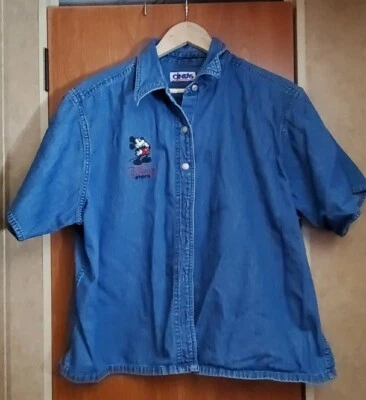 Vintage Disney Store Denim Shirt W/ Mickey Mouse. Blue W/ Short Sleeves. Size L! - Image 1 of 4