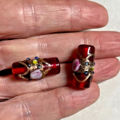 红色威尼斯艺术装饰 Florato 管婚礼蛋糕珠,应用程序。 23x10毫米和2台PC — 第 1/2 张图片