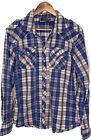 Jeanswest button up shirt Y2K mens size medium blue white checkered plaid