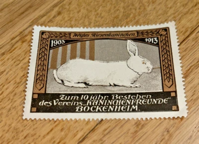 1913 Cinderella Stamp RABBIT FRIENDS - BOCKENHEIM GERMANY - Flemish Giant Rabbit - Image 1 of 2