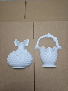 Vintage Burwood Plastic White Hobnail Basket Vase Wall Pockets Faux Milk Glass - Picture 1 of 7