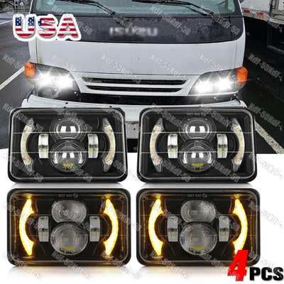 超亮 4 件 4x6 英寸 LED 车头灯投影仪 适用于五十铃 NPR 1991 - 2005 年卡车 — 第 1/4 张图片